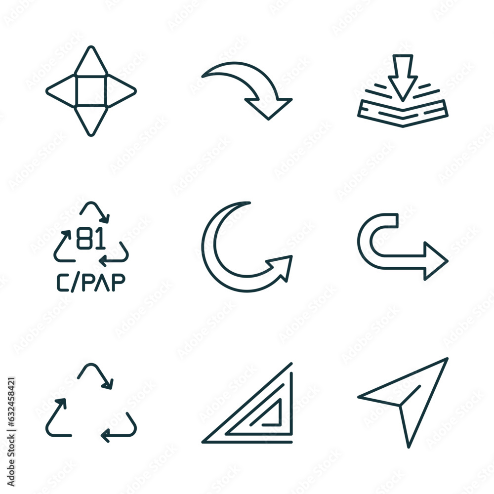 Poster set of 9 linear icons from user interface concept. outline icons such as navigation arrows, curve ar