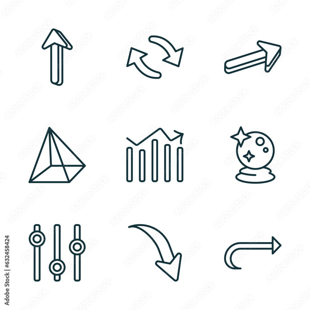 Poster set of 9 linear icons from user interface concept. outline icons such as 3d up arrow, update arrow, 