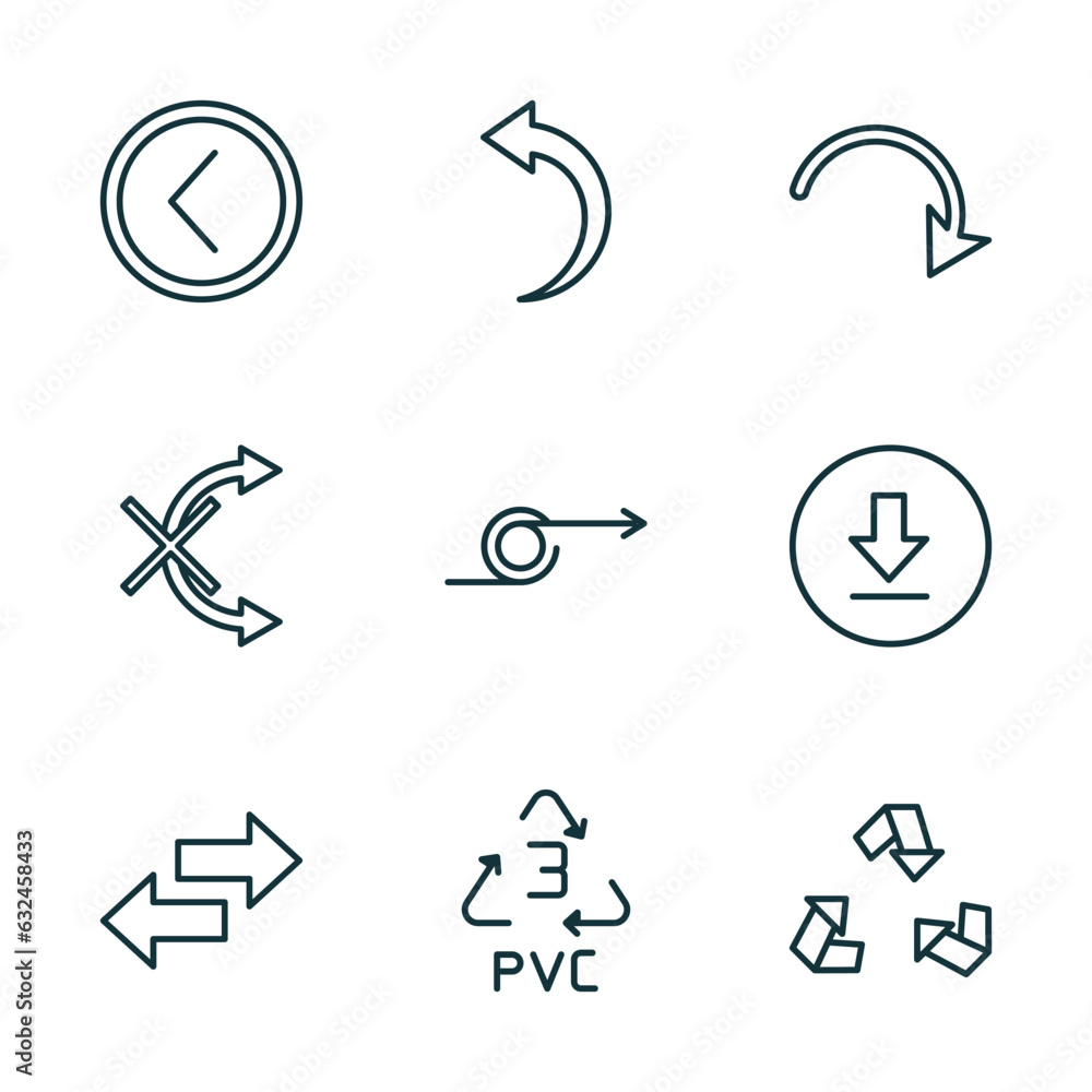 Poster set of 9 linear icons from user interface concept. outline icons such as round left button, curve le