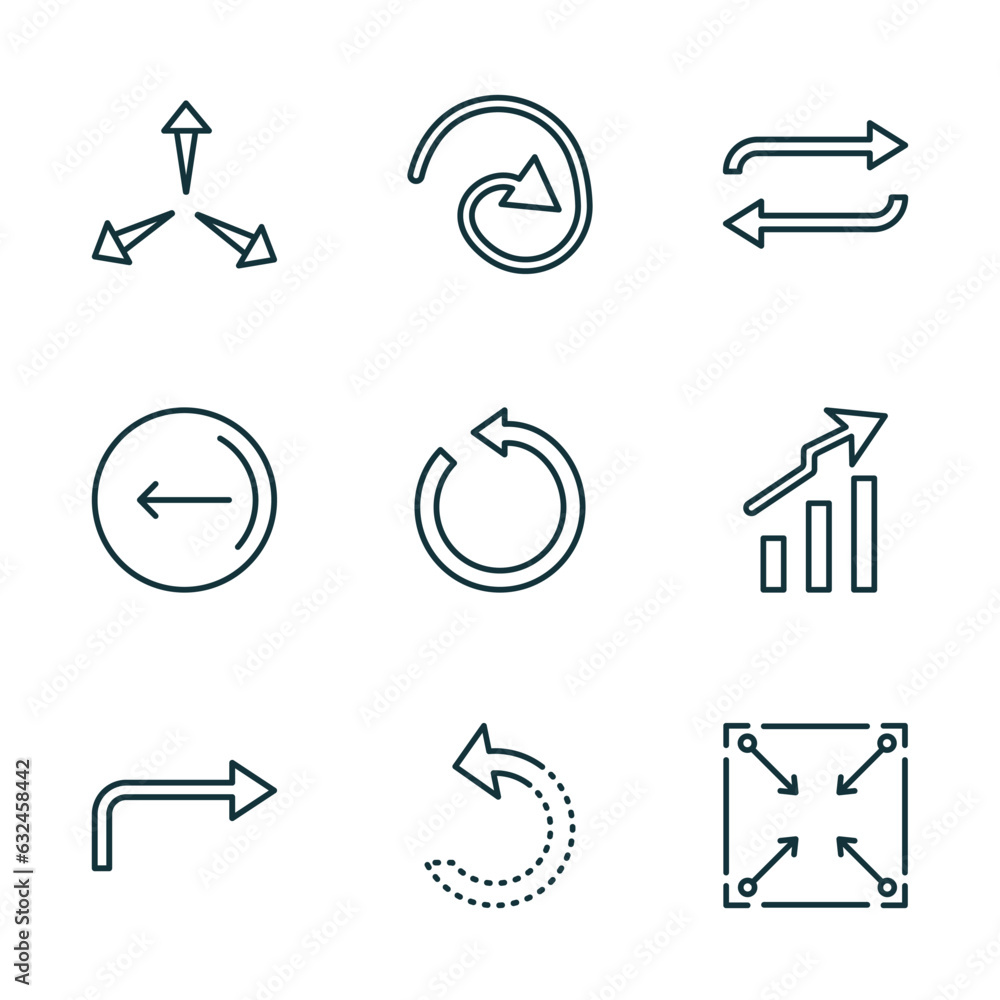 Aufkleber set of 9 linear icons from user interface concept. outline icons such as expand arrows, curve line, 