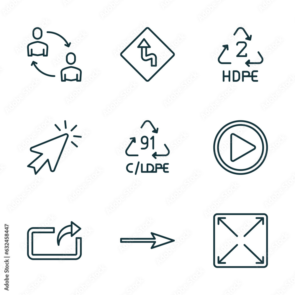 Poster set of 9 linear icons from user interface concept. outline icons such as exchange personel, left rev