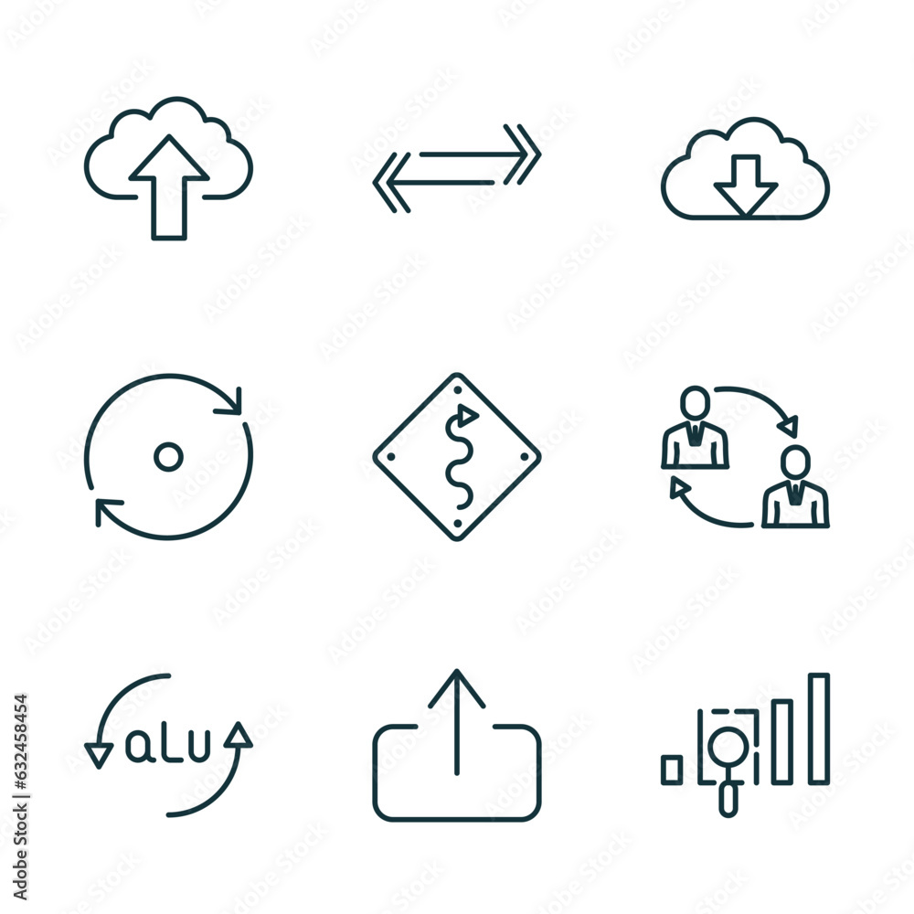 Poster set of 9 linear icons from user interface concept. outline icons such as cloud upload, double arrows