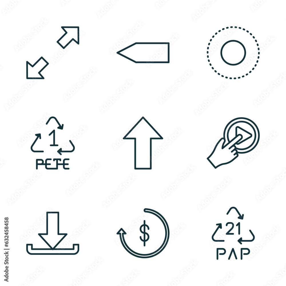 Poster set of 9 linear icons from user interface concept. outline icons such as scale arrows, blank left ar