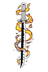 Katana Fire flame sword Anime knife samurai Ronin Sword Japanese style tattoo flat vector icon design, Anime blade Sword design