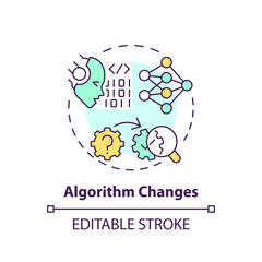 Editable algorithm changes icon concept, isolated vector, AI for SEO thin line illustration.