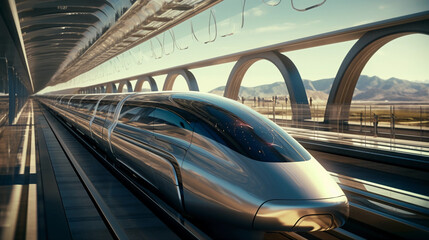 Rapid and Efficient Travel. Depicting the convenience and speed of travel enabled by hyperloop and advanced rail systems. Generative ai