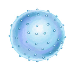 Fitness ball with blue spikes. Color illustration from YOGA collection. For printing and website design. Large ball for sports, back relaxation, flexibility and other exercises. Healthy lifestyle