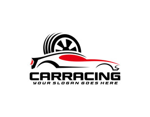 Auto style car logo design with concept sports vehicle icon silhouette on light grey background. Vector illustration.