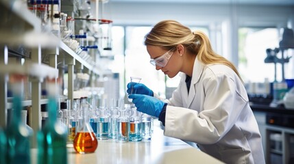 Fototapeta premium Chemist in a lab. Generative AI