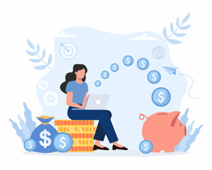 Online Freelancer making money from home Earning and save money concept of Earn money online