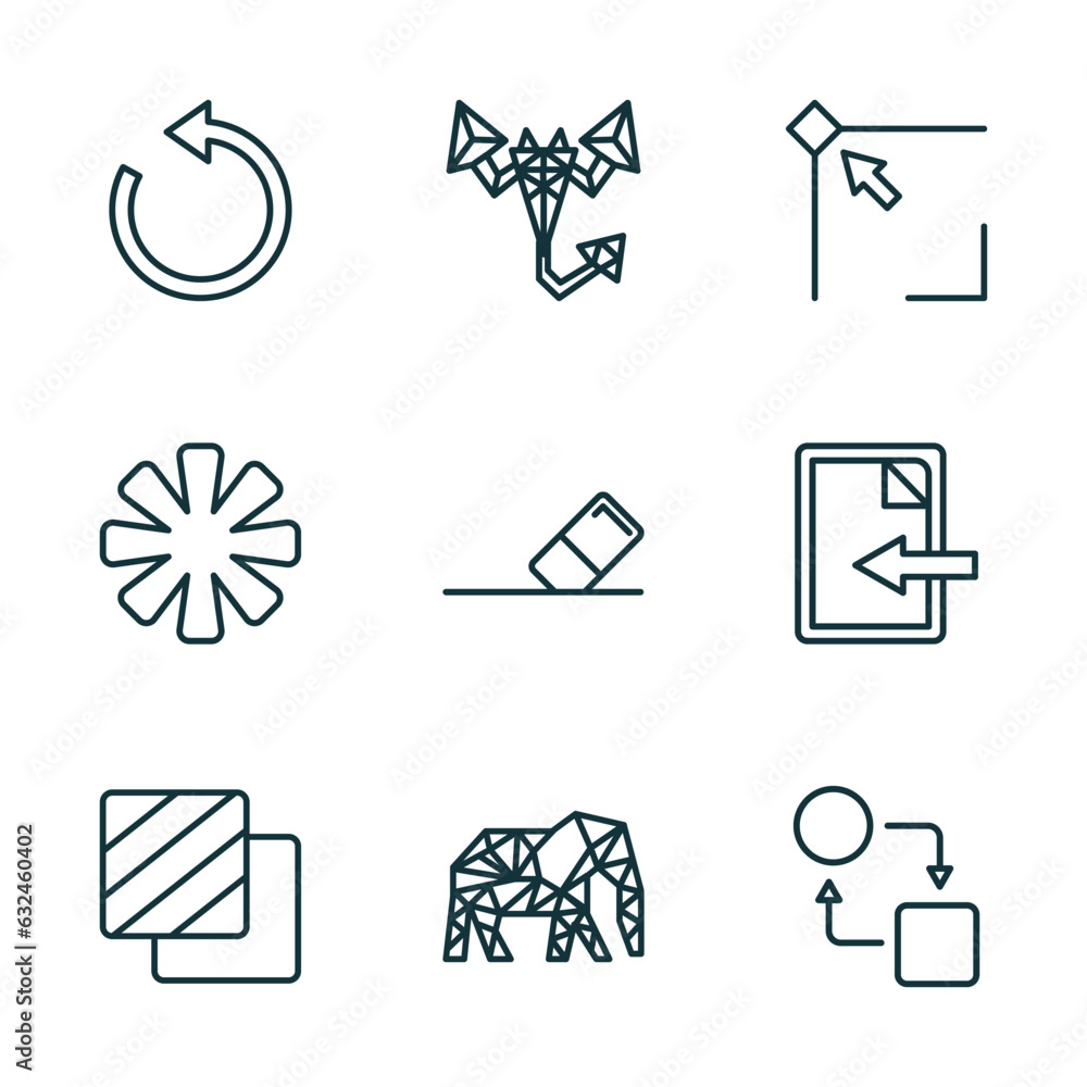 Aufkleber set of 9 linear icons from geometric figure concept. outline icons such as rotate, polygonal scorpio