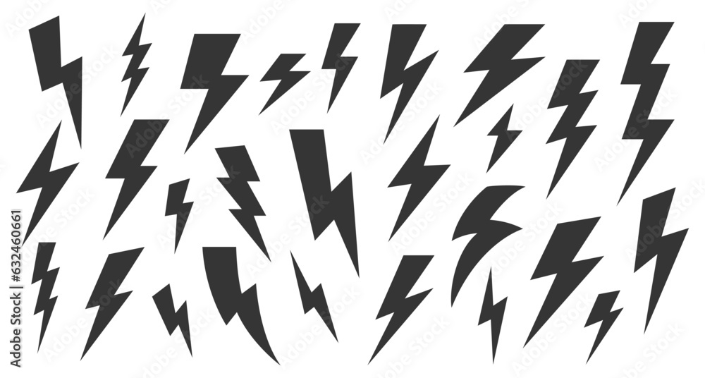 Poster lightning bolt icon vector set. pattern lightning thunderbolt symbol silhouette vector illustration