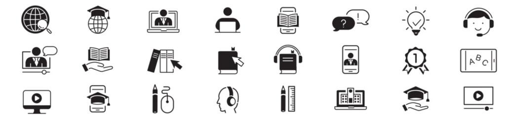 E-learning thin line icons set editable stroke vector illustration.