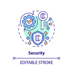 2D editable security thin line icon concept, isolated vector, multicolor illustration representing digital currency.