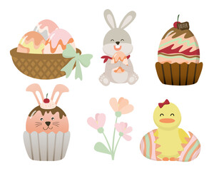 Happy Easter greeting design with cute Rabbit chick and eggs