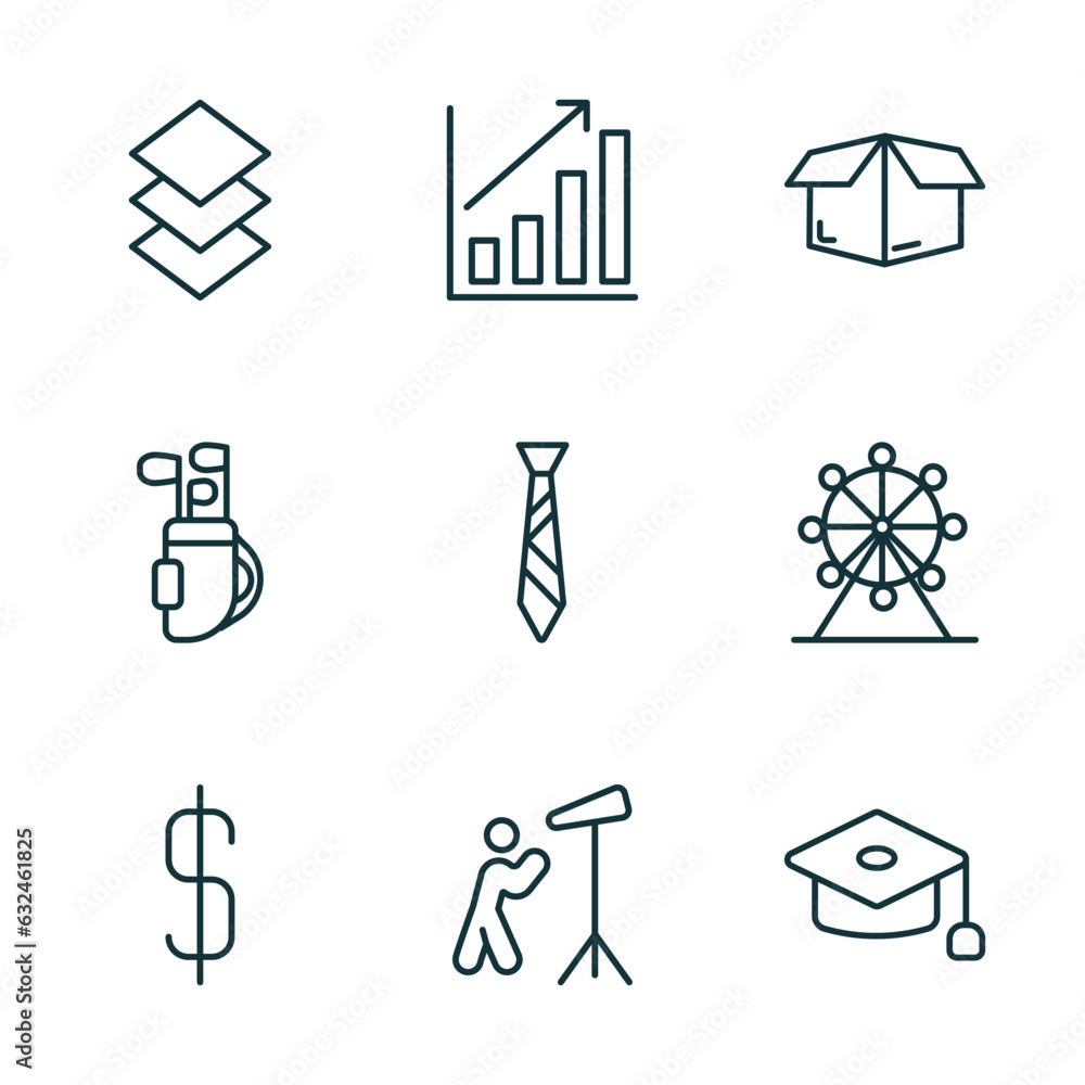 Aufkleber set of 9 linear icons from business concept. outline icons such as stack, growing bar graph, empty b