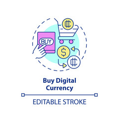 2D editable buy digital currency thin line icon concept, isolated vector, multicolor illustration representing digital currency.
