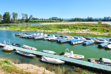 Obraz premium Boats river landing stage moored panorama landscape detail vision nature