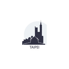 Taipei Taiwan cityscape skyline city panorama vector flat modern logo icon. Republic of China region emblem idea with landmarks and building silhouettes at sunrise sunset
