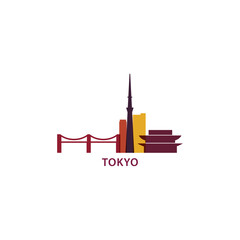 Obraz premium Japan Tokyo cityscape skyline city panorama vector flat modern logo icon. Asian Japanese capital metropolitan region emblem idea with landmarks and building silhouettes