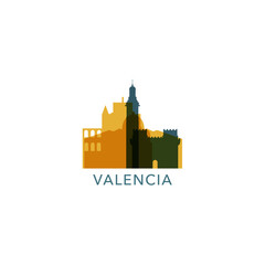 Spain Valencia cityscape skyline capital city panorama vector flat modern logo icon. ‎Valencian Community emblem idea with landmarks and building silhouettes