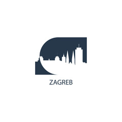 Croatia Zagreb cityscape skyline capital city panorama vector flat modern logo icon. South Europe region emblem idea with landmarks and building silhouettes