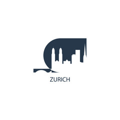 Switzerland Zurich cityscape skyline capital city panorama vector flat modern logo icon. Zurich Swiss Canton emblem idea with landmarks and building silhouettes