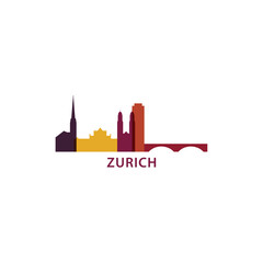 Switzerland Zurich cityscape skyline capital city panorama vector flat modern logo icon. Zurich Swiss Canton emblem idea with landmarks and building silhouettes