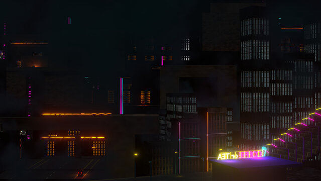 Beautiful night city view 3d rendering.