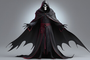 Naklejka premium Death in a cloak with a hood. Scary grim reaper. Generative AI 