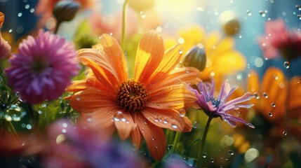 Epic Photography Shot of Flowers Blooming Background, Lively Summer Season Concept. Generative Ai