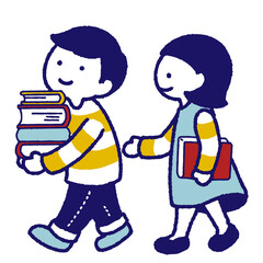 本を持って歩く子供たち