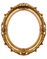 Antique round oval gold picture mirror frame isolated on transparent or white background, png