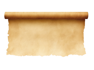 Old mediaeval paper sheet, parchment scroll isolated on transparent or white background, png