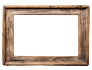 Old rustic wooden frame isolated on transparent or white background, png