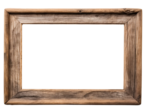 Old rustic wooden frame isolated on transparent or white background, png