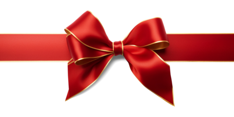 Red ribbon and bow with gold isolated on transparent or white background, png