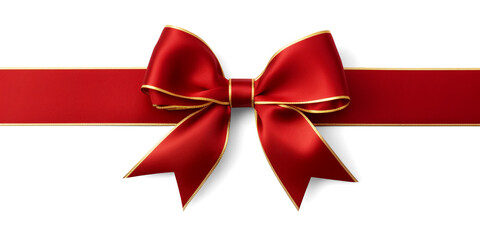 Red ribbon and bow with gold isolated on transparent or white background, png
