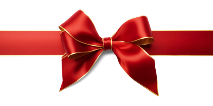 Red ribbon and bow with gold isolated on transparent or white background, png