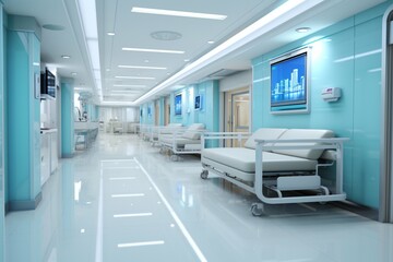 Medical facilitys core Hospital corridor interconnecting vital patient rooms Generative AI