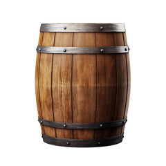 Wooden oak barrel isolated on transparent or white background, png