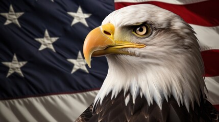 An eagle in front of the American flag, national pride, patriotism, Independence Day