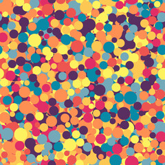 Colored circles. Seamless vector pattern. Circles of various sizes and colors create an impression of playfulness and joy. Color confetti circles create effect of volume and dynamics, festive mess.