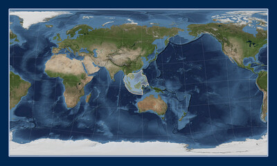 Sunda tectonic plate. Satellite. Patterson Cylindrical Oblique.