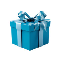 Obraz premium Blue gift box with white ribbon, white background