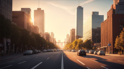 Beautiful view of the road during afternoon American city by Generative AI