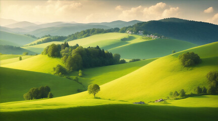 A Beautiful Countryside Landscape with Hills by Generative AI