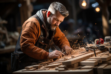 Carpenters working hard on wood Generative AI