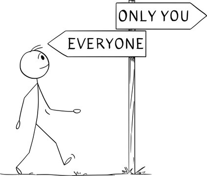 Person Looking for His Own Way, Vector Cartoon Stick Figure Illustration