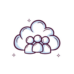 Hand Drawn Cloud Icon With Team Group. Doodle Sketch Vector Illustration